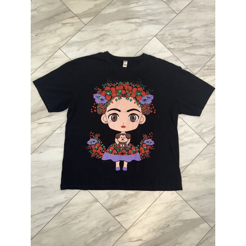 Frida Kahlo Cartoon Princess Flowers T-Shirt Adult Size XL (Extra Large)